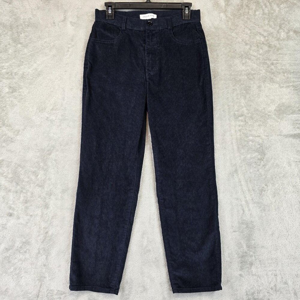 Amour Vert Corduroy Cropped Pants Womens Small Navy Blue Straight Leg Hemp USA